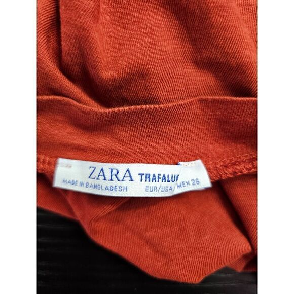 Zara Trafaluc Tie Collar Short Sleeve T-Shirt Burnt Orange Size Small - Picture 3 of 3